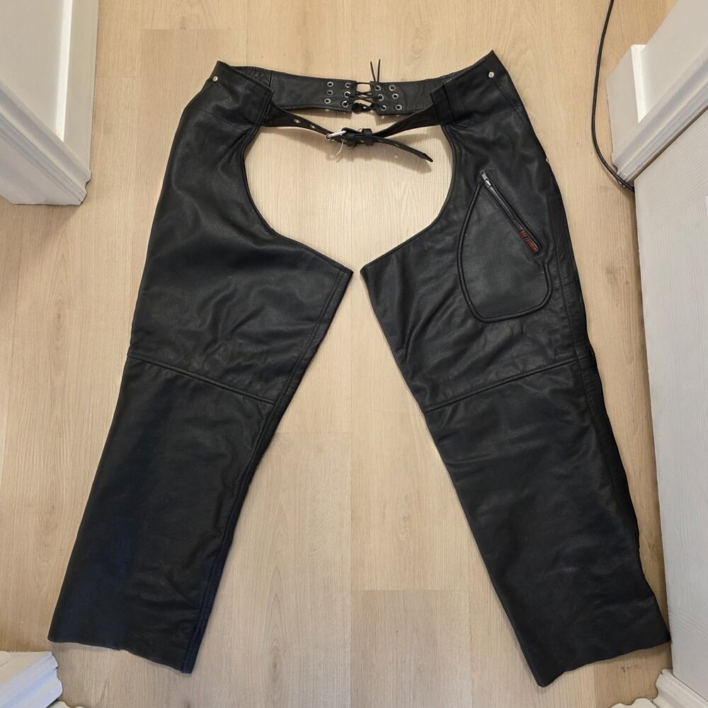 Hot Leathers Black Biker Motorcycle‎ Outdoor Belt Chaps Size 2XL